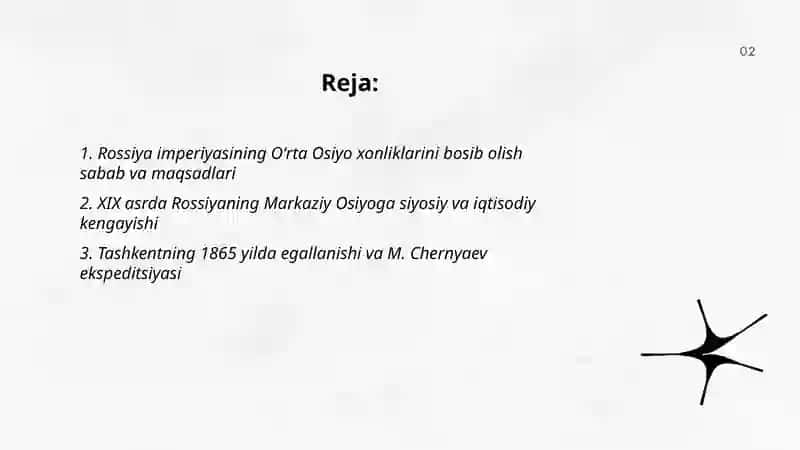 OʻRTA OSIYO XONLIKLARINING ROSSIYA IMPERIYASI TOMONIDAN BOSIB OLINISHI 2