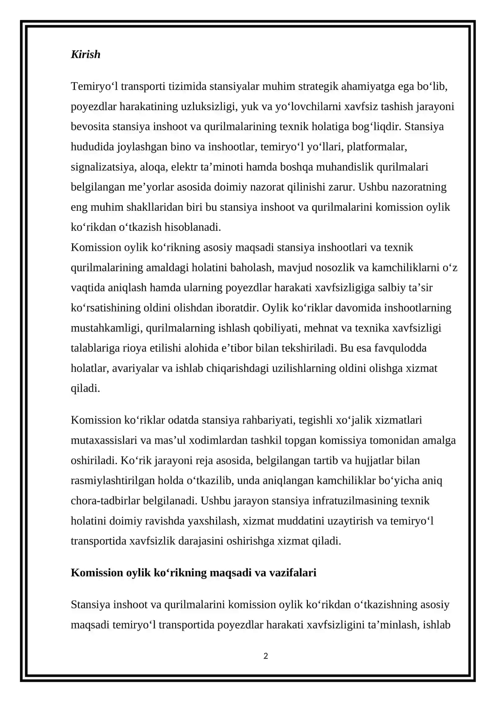 Stansiya inshoot va qurilmalarini komission oylik koʻrikdan oʻtkazish 2