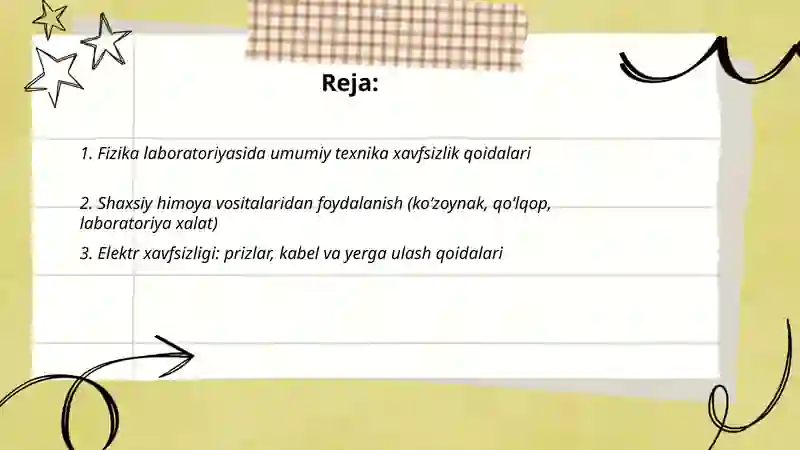 Fizika labaratoriya xonasida texnika xavfsizlik qoidalari 2