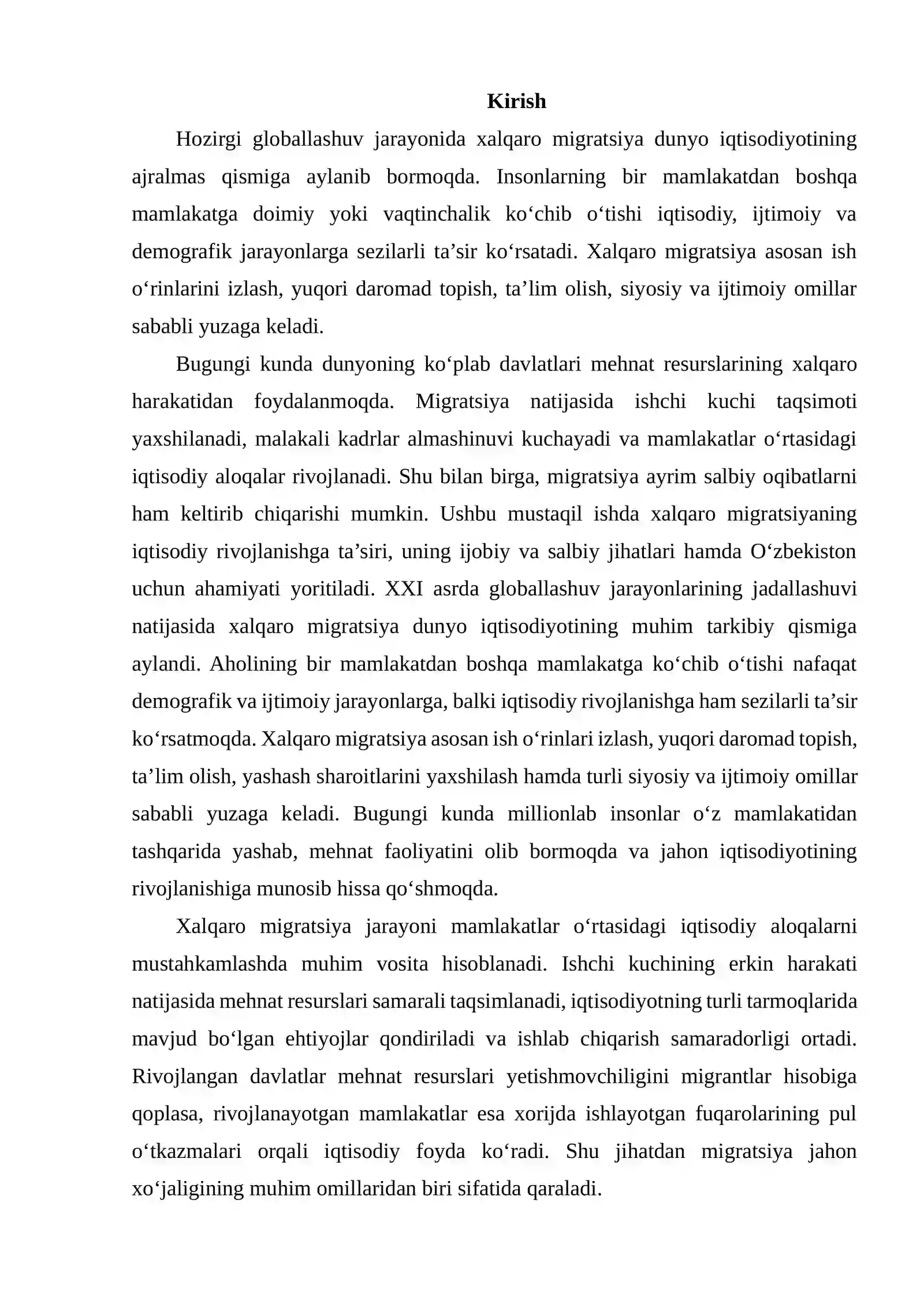 XALQARO MIGRATSIYANING IQTISODIY RIVOJLANISHGA TA’SIRI 2