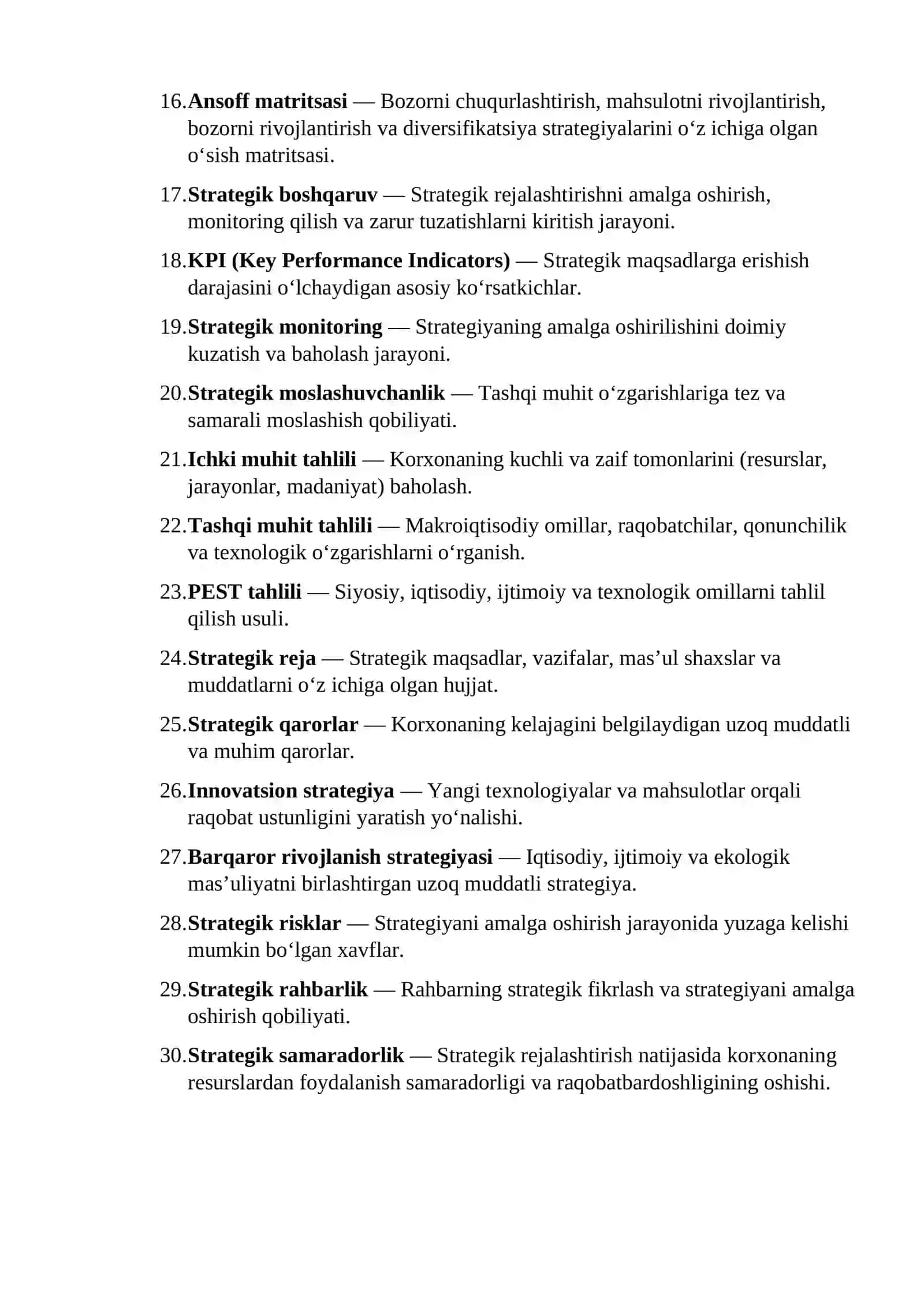 Biznesda strategik rejalashtirishning o‘rni 2