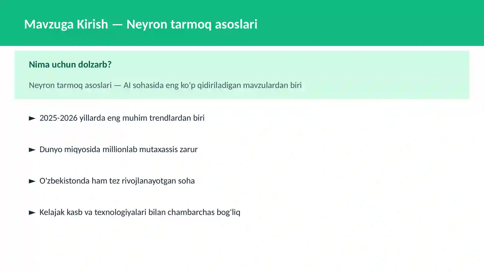 AI | DEEP LEARNING VA NEYRON TARMOQLAR 2