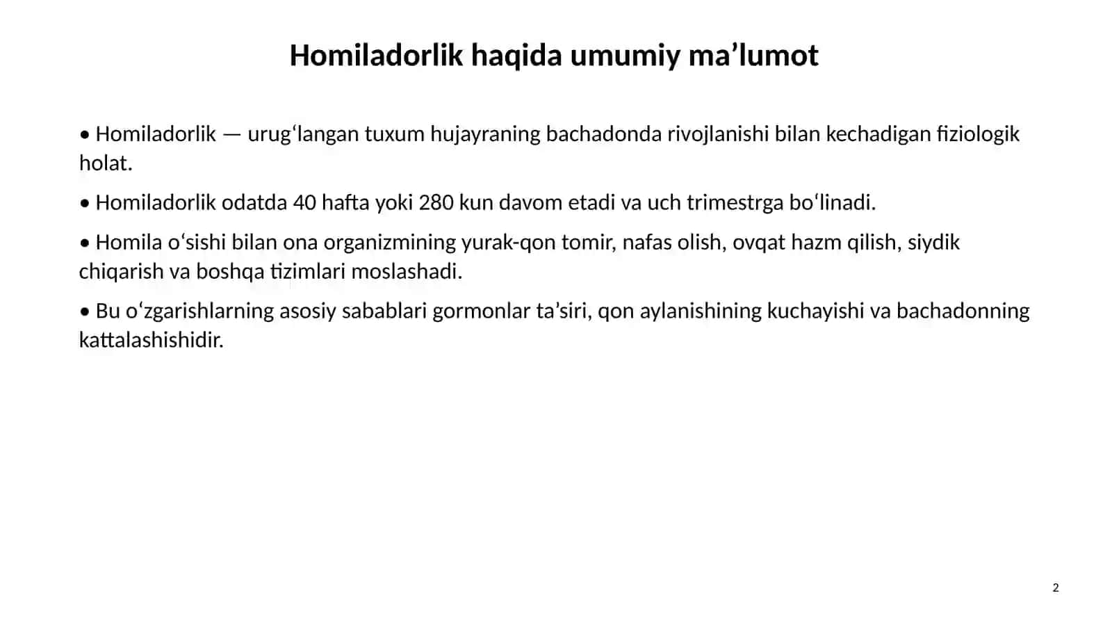 Homilador ayollar organizmida fiziologik o‘zgarishlar 2
