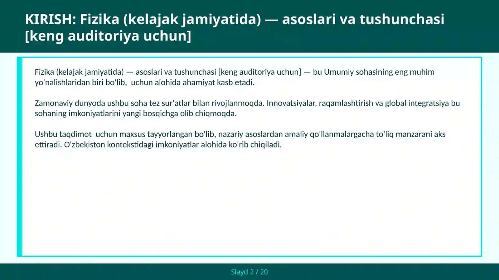 Fizika (kelajak jamiyatida) — asoslari va tushunchasi [keng auditoriya uchun] 2