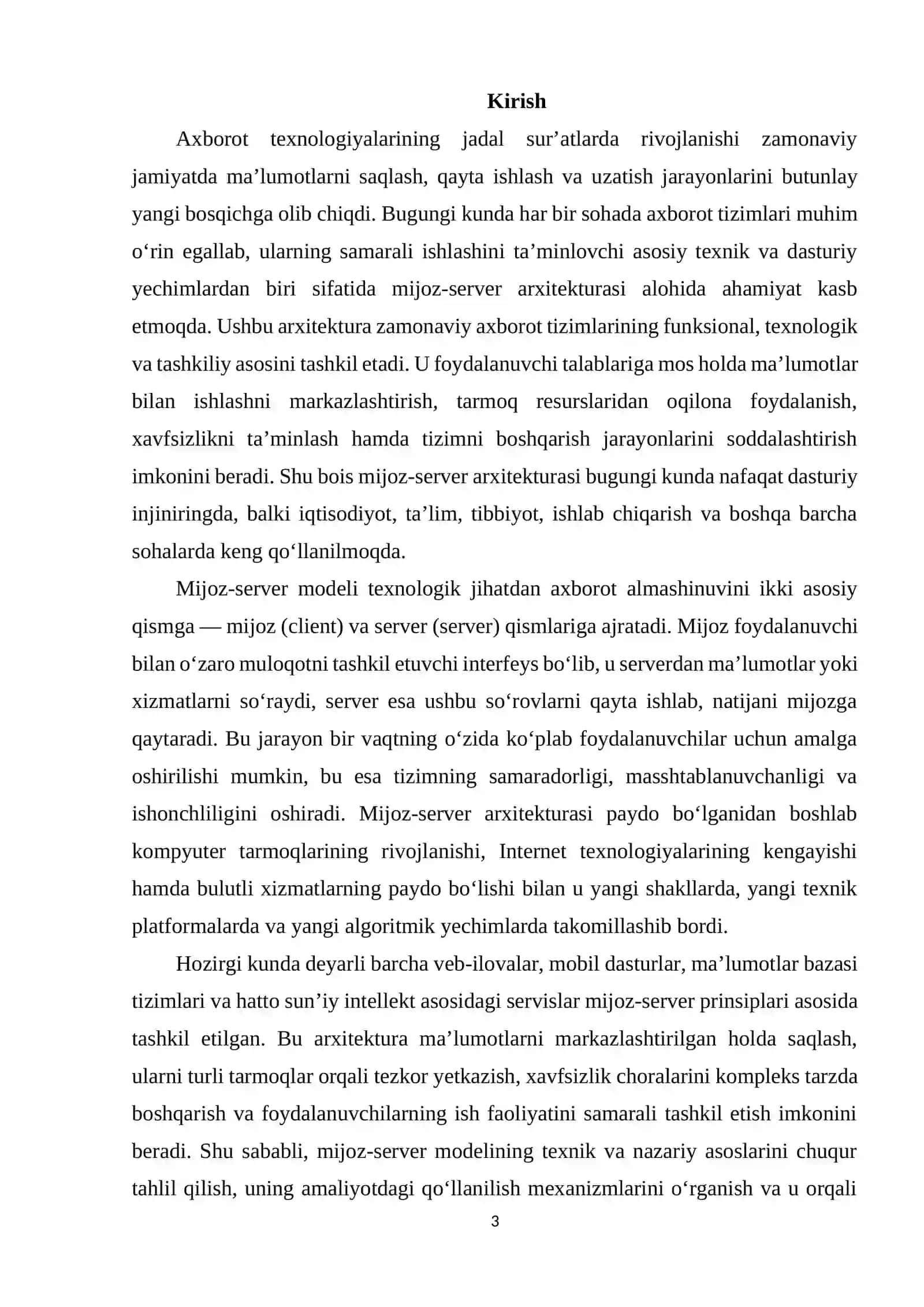Mijoz-server arxitekturasi va uni amaliyotda qo'llash strukturasini tahlil qilish 2