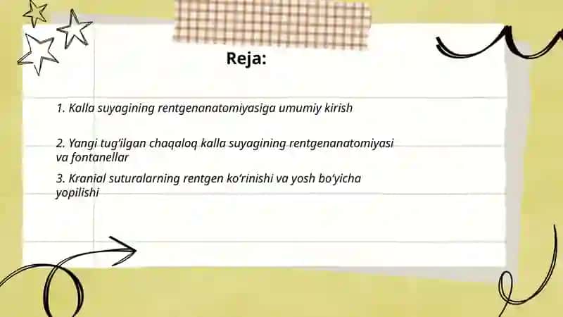 Kalla suyagining rentgenanatomiyasi. Kalla suyagining yosh va jins tafovutlari. 2