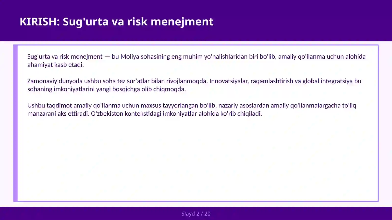 Sug'urta va risk menejment 2
