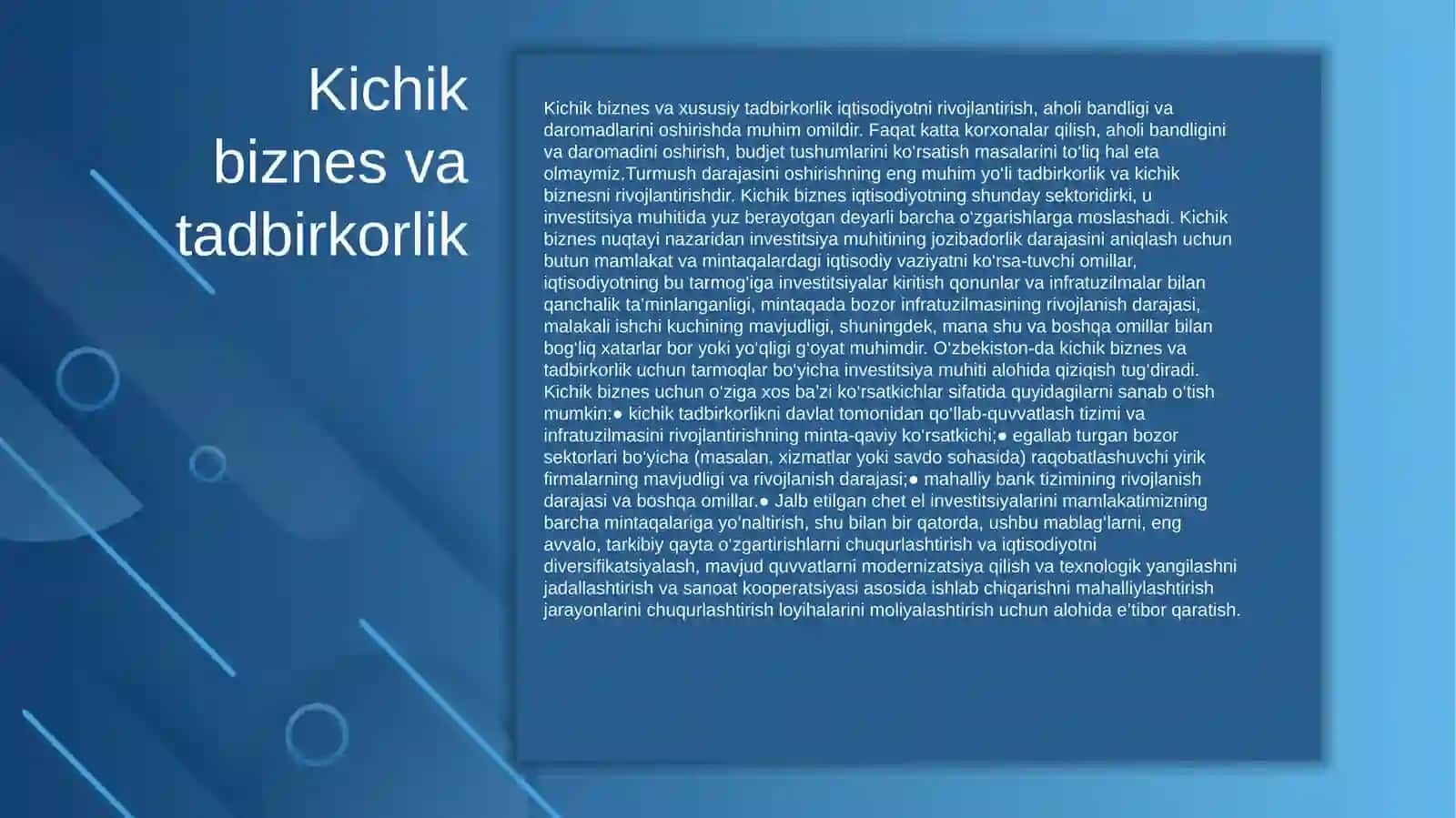 Kichik biznes va tadbirkorlik 2