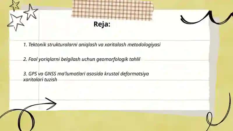 Tektonik va yangi tektonik harakatlar sesmik mintaqalar kartasini ishlash 2