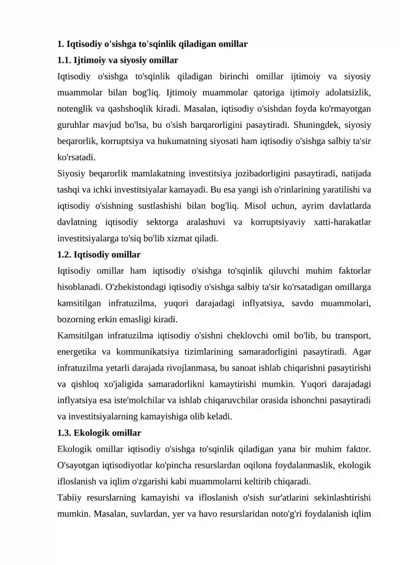 IQTISODIY O'SISHGA TO'SQINLIK QILADIGAN OMILLAR VA YASHIL IQTISODIY O'SISH INNOVATSIYALARINING IQTISODIY O'SISHGA TA'SIRI 2