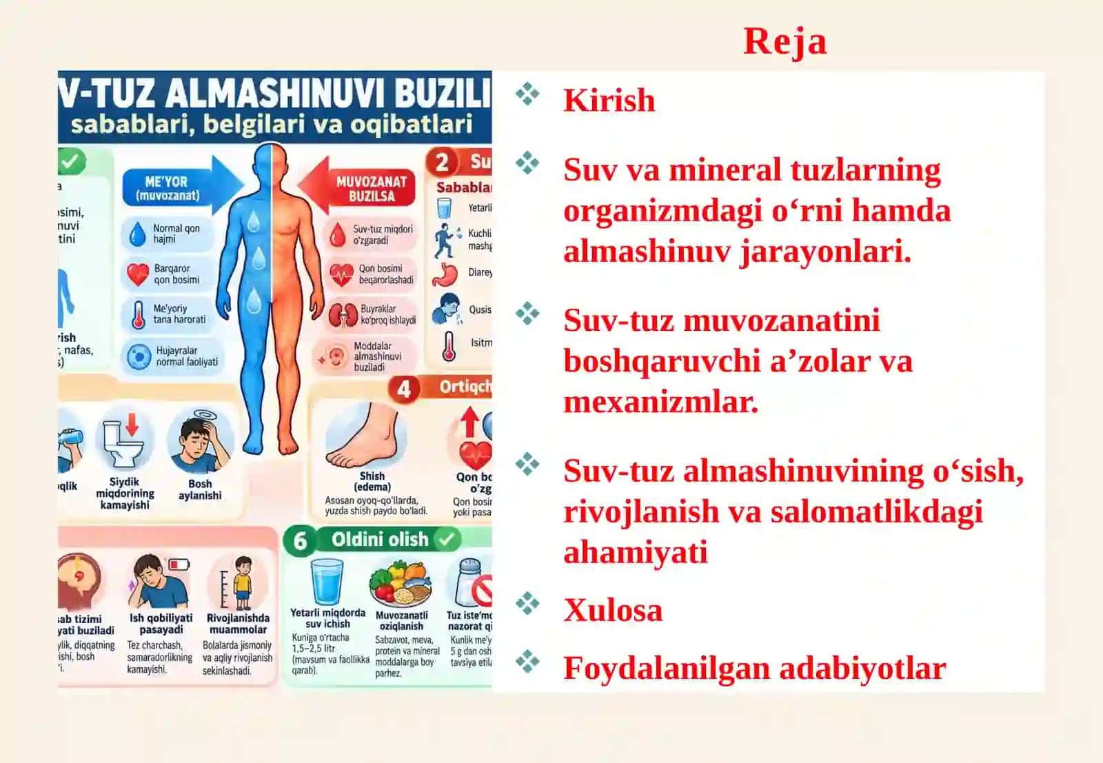 Suv va tuz almashinuvi, uning organizm hayot faoliyati va rivojlanishidagi ahamiyati 2