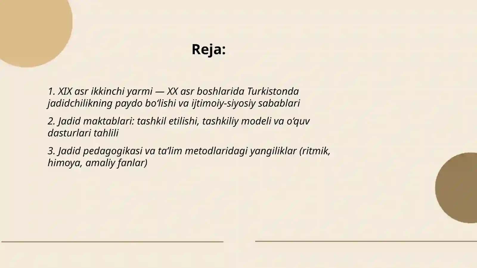XIX asr ikkinchi yarmi -XX asr boshlarida Turkistonda jadidchilik va 2