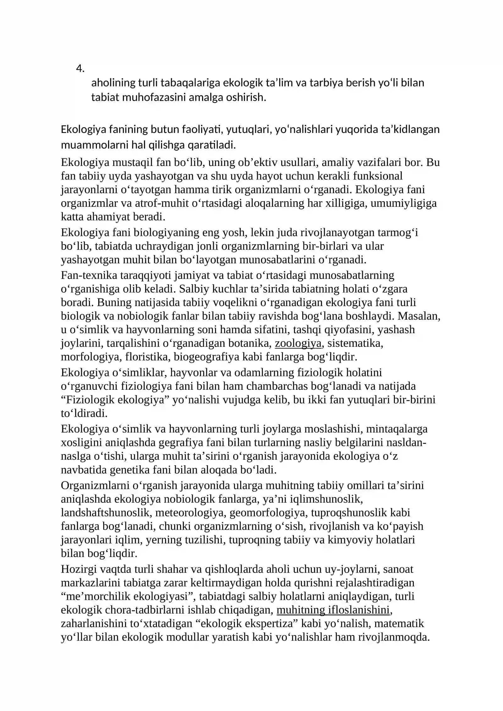 EKOLOGIYA VA ATROF MUHIT MUHOFAZASI FANINING MAQSAD-VAZIFALARI VA TADQIQOT METODLARI, BО‘LIMLARI 2