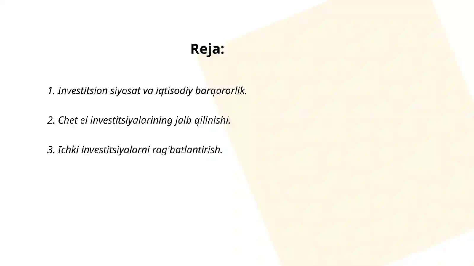 Investitsion siyosat va iqtisodiy barqarorlik 2