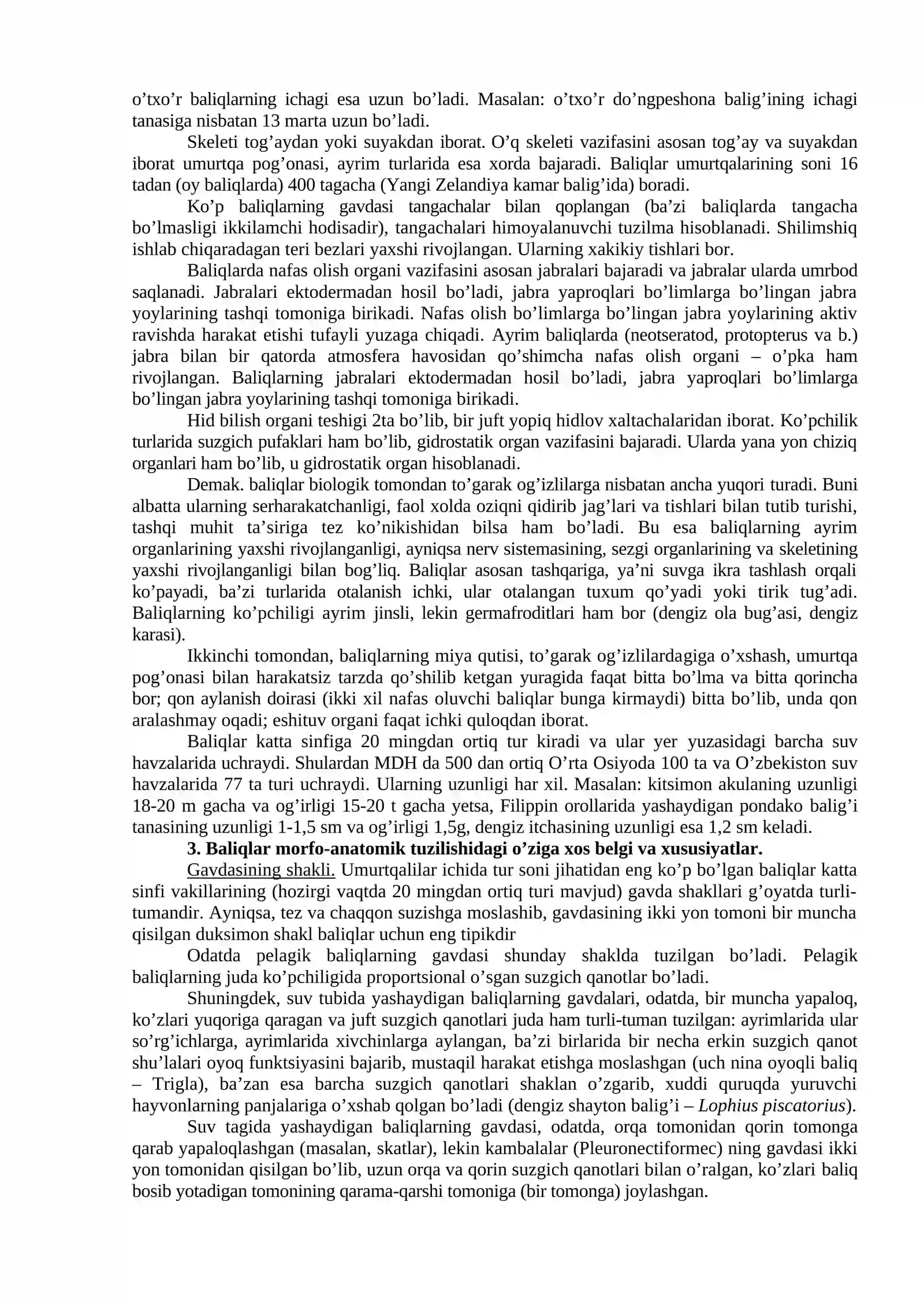 Baliqlar Katta Sinfiga Umumiy Tavsif va Sistematikasi 2