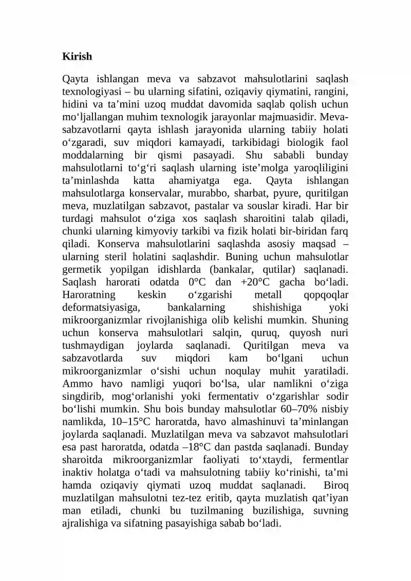 Qayta ishlangan meva - sabzavot maxsulotlarini saqlash texnologiyasi. 2