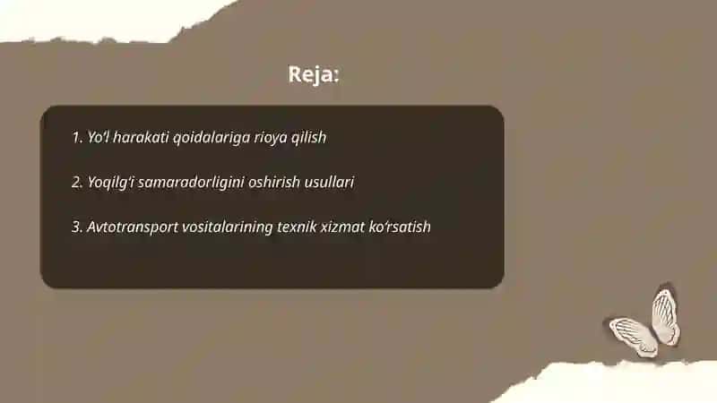 Yoqilg'i tejash va avtotransport xavfsizligini ta'minlash metodologiyasi 2