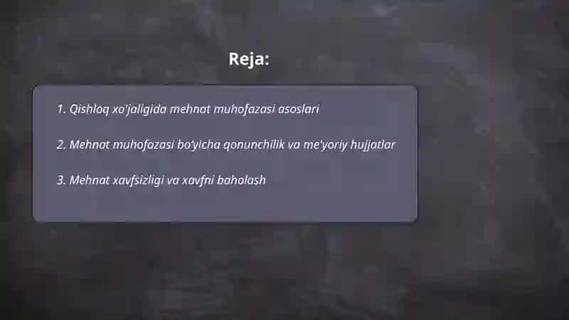 Qishloq xòjaligida mehnat muhofazasi 2