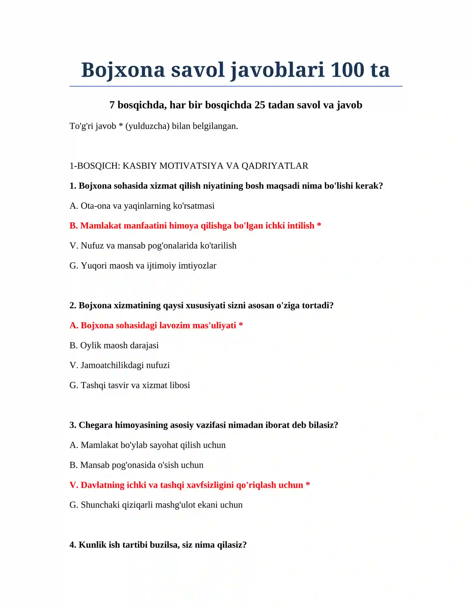 Bojxona savol javoblari 100 ta 2
