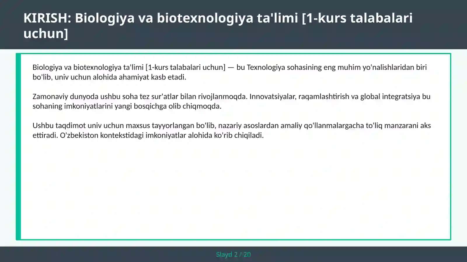 Biologiya va biotexnologiya ta'limi [1-kurs talabalari uchun] 2