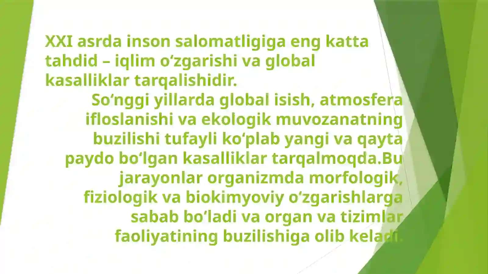 Kasalliklarni global tashvishi. Iqlim o‘zgarishlarining tibbiy oqibatlari 2