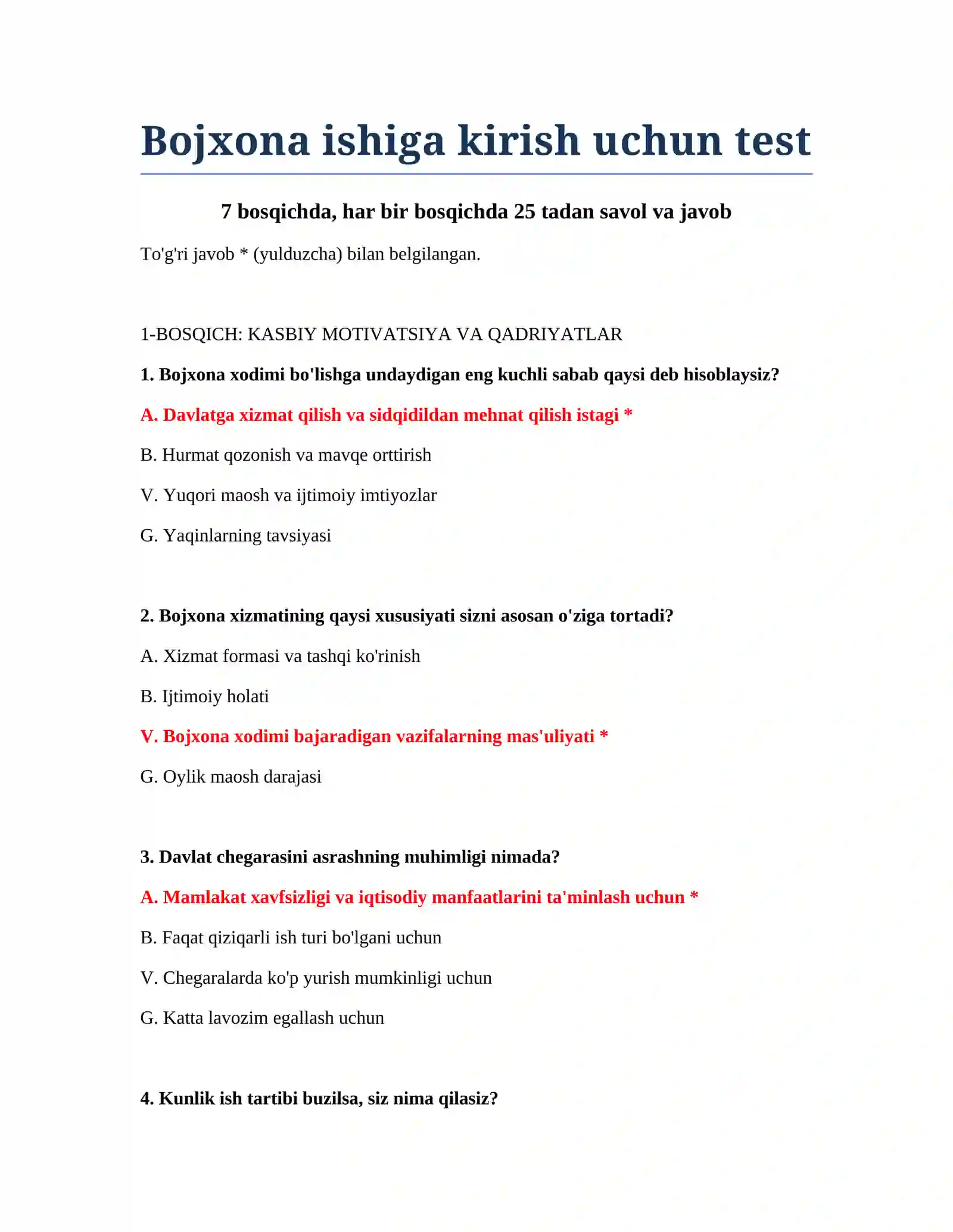 Bojxona ishiga kirish uchun test 2
