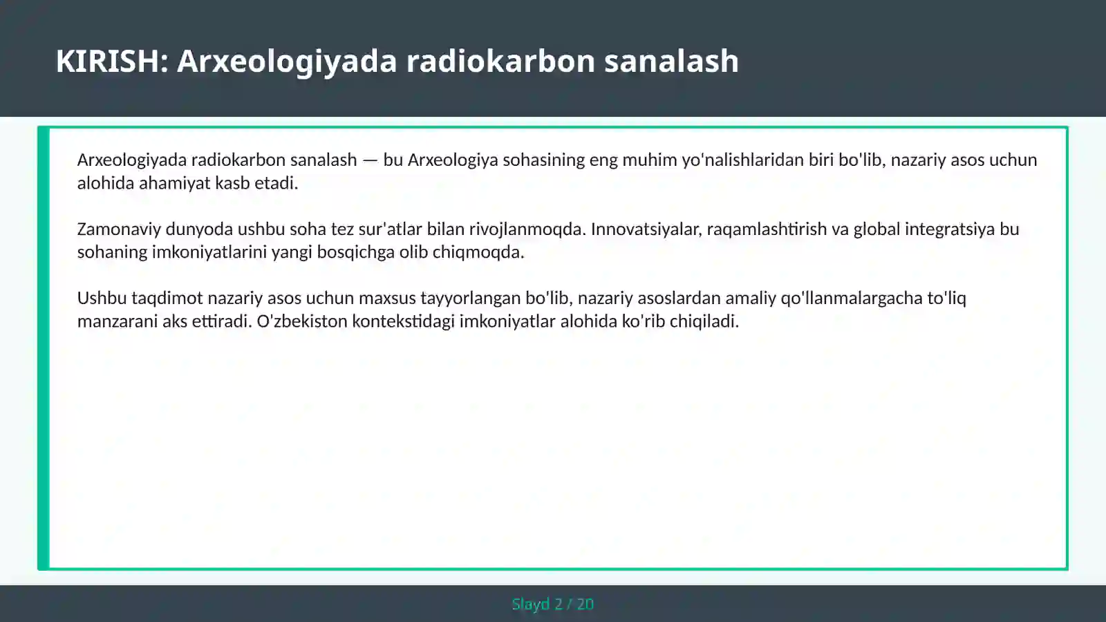 ARXEOLOGIYADA RADIOKARBON SANALASH 2