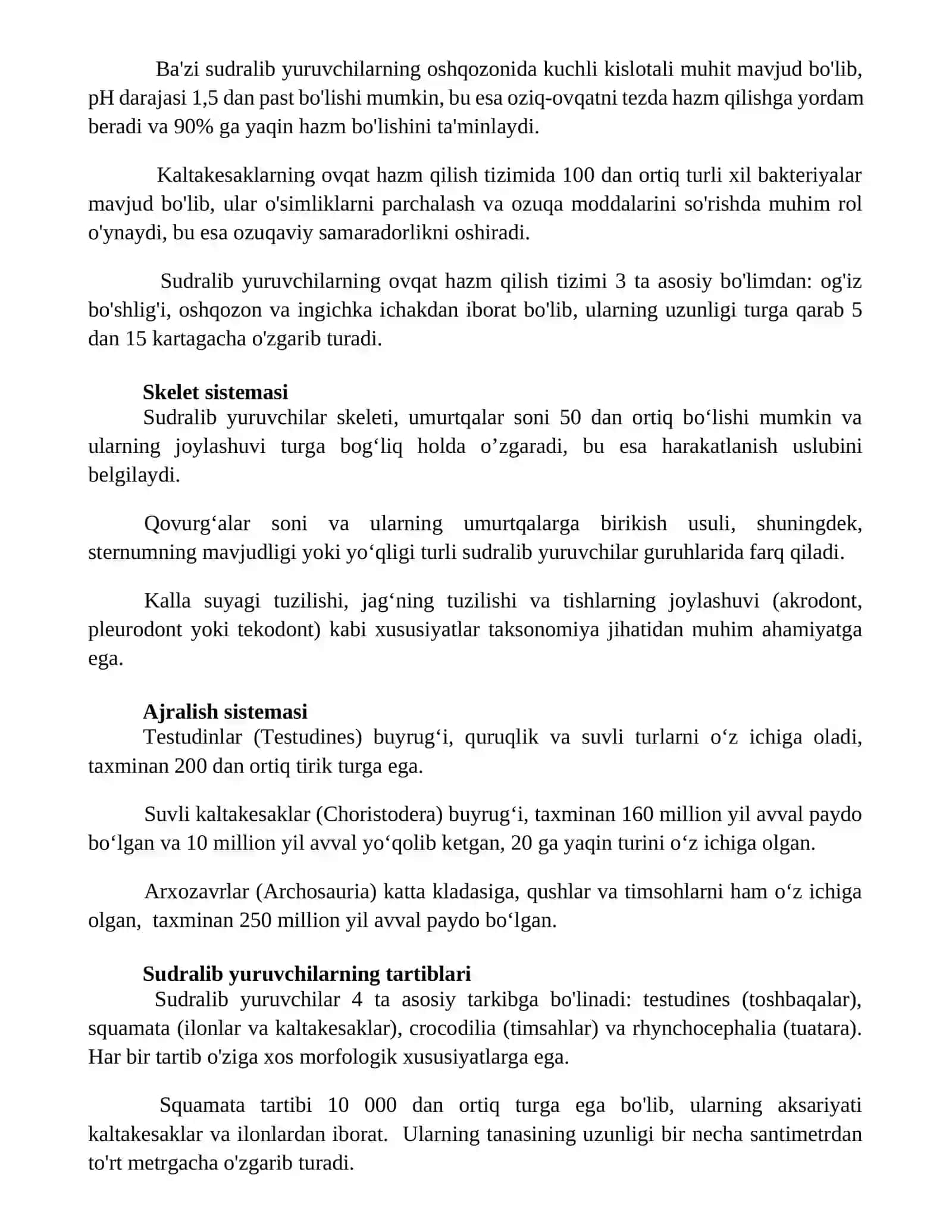 Reptiliyalar (sudralib yuruvchilar) sistematikasi, turkumlari va ichki tuzilishi 2