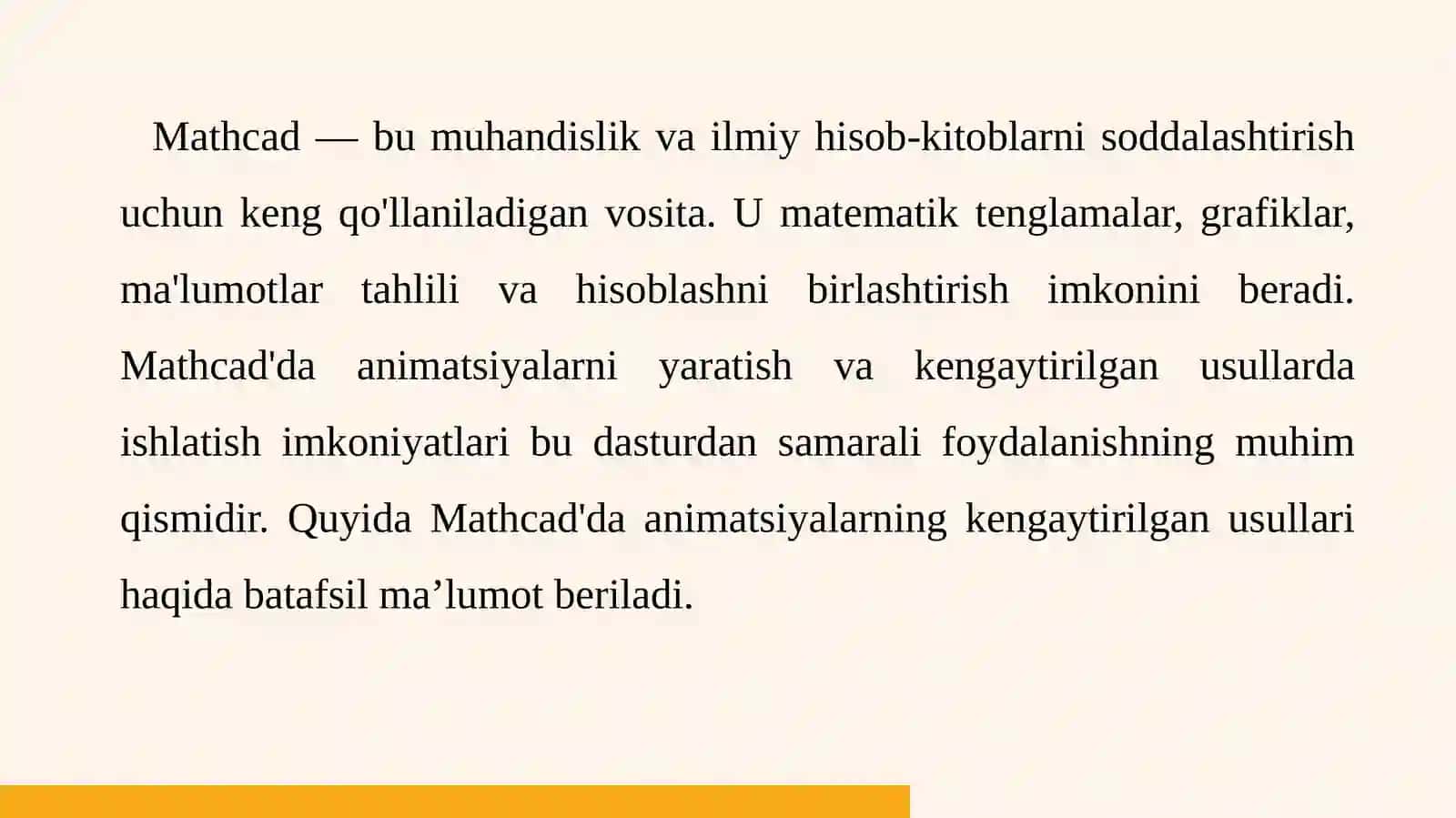 Mirzayeva Zarina Mathcadda animatsiyalarning kengaytirilgan usullari 2