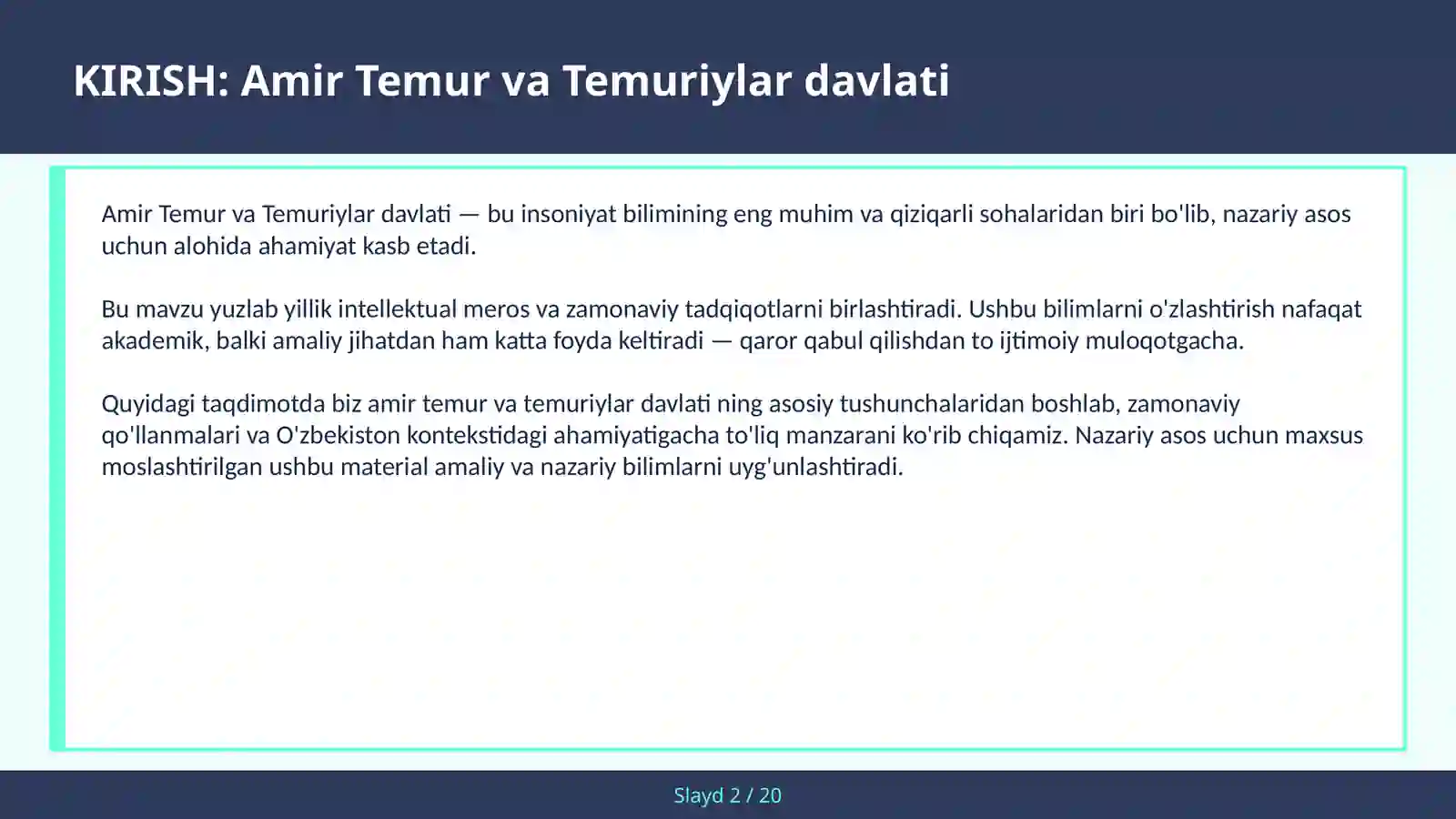 AMIR TEMUR VA TEMURIYLAR DAVLATI 2