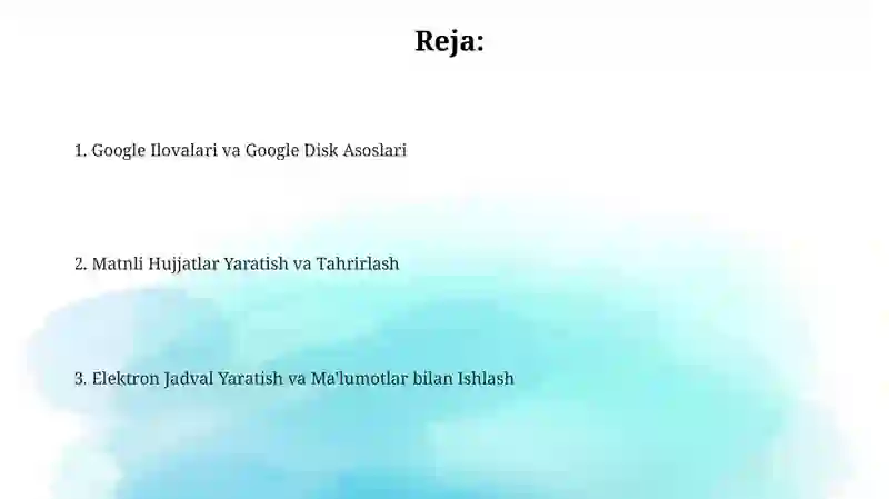 Google Ilovalari va Google Disk Asoslari 2
