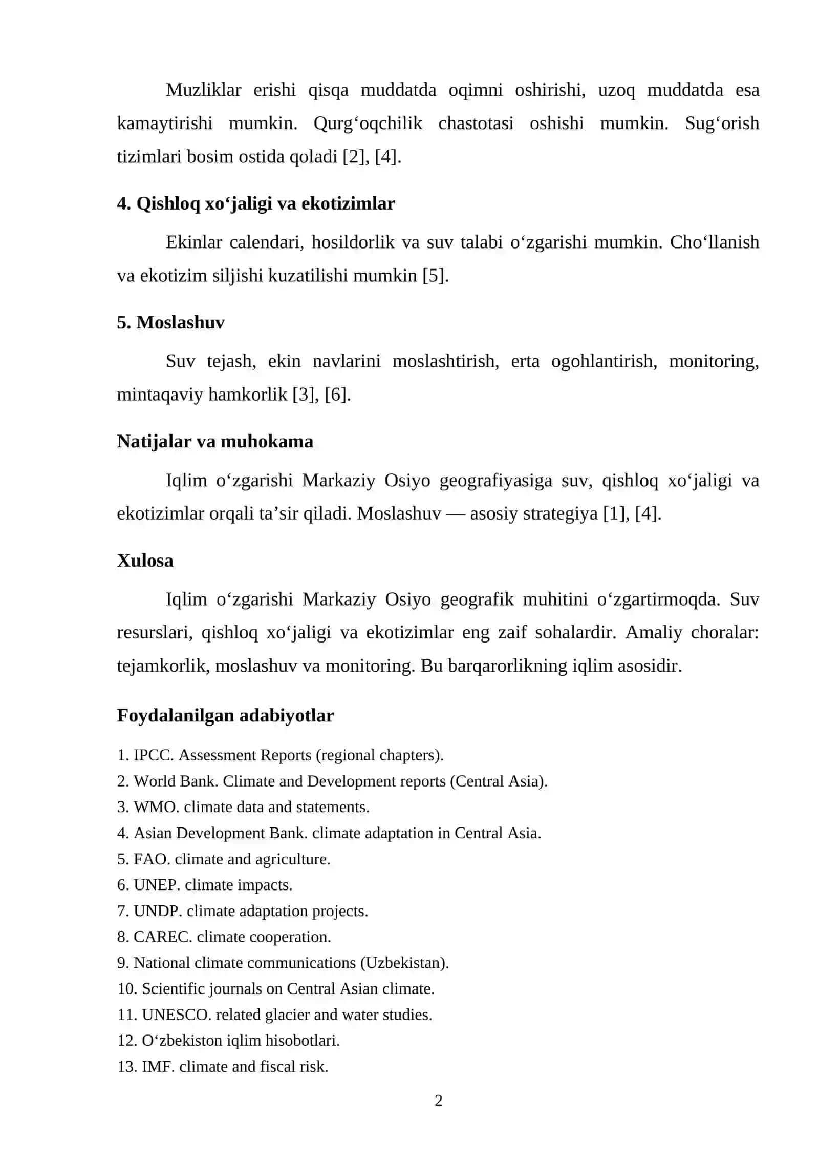 IQLIM O‘ZGARISHINING MARKAZIY OSIYO GEOGRAFIYASIGA TA’SIRI 2