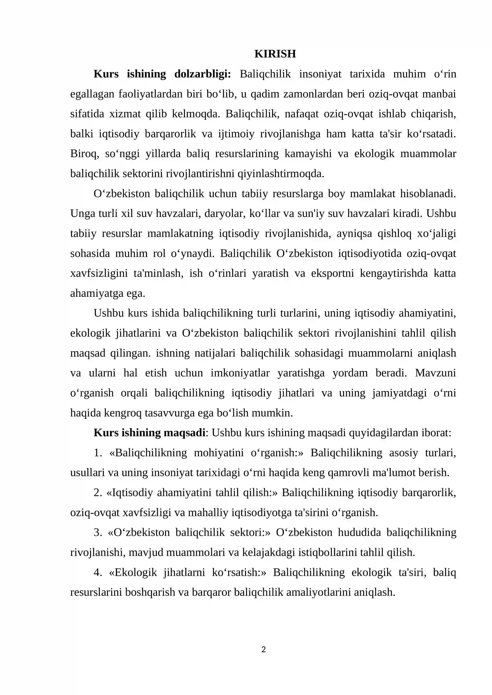 Baliqchilikning iqtisodiy ahamiyati 2