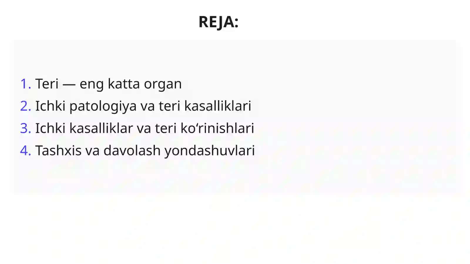 Teri kasalliklarini paydo boʻlishida ichki patologiyaning ahamiyati haqida umumiy maʼlumot 2