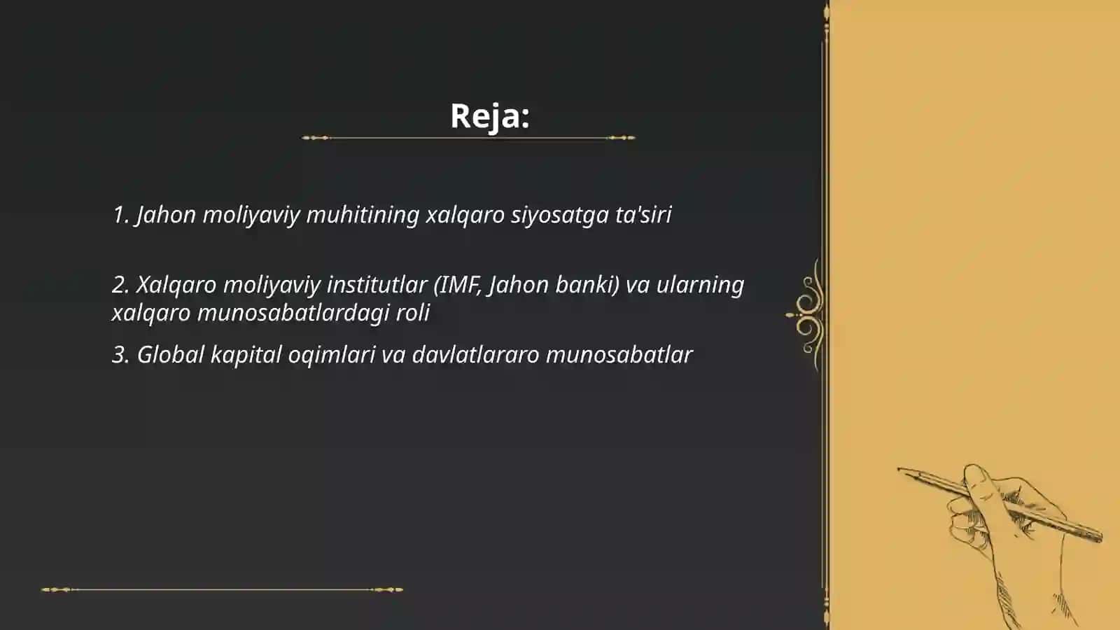 Jahon moliyaviy muhiti va undan xalqaro munosabatlarining tutgan orni 2