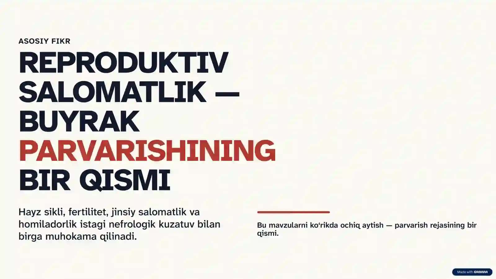 REPRODUKTIV SALOMATLIK · BUYRAK PARVARISHI 2