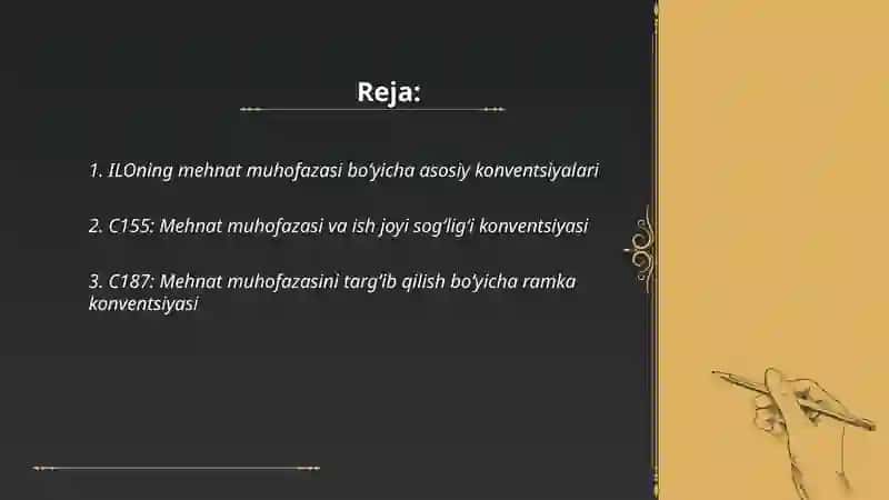 Mehnat muhofaza qilishga oid xalqaro shartnomalari 2