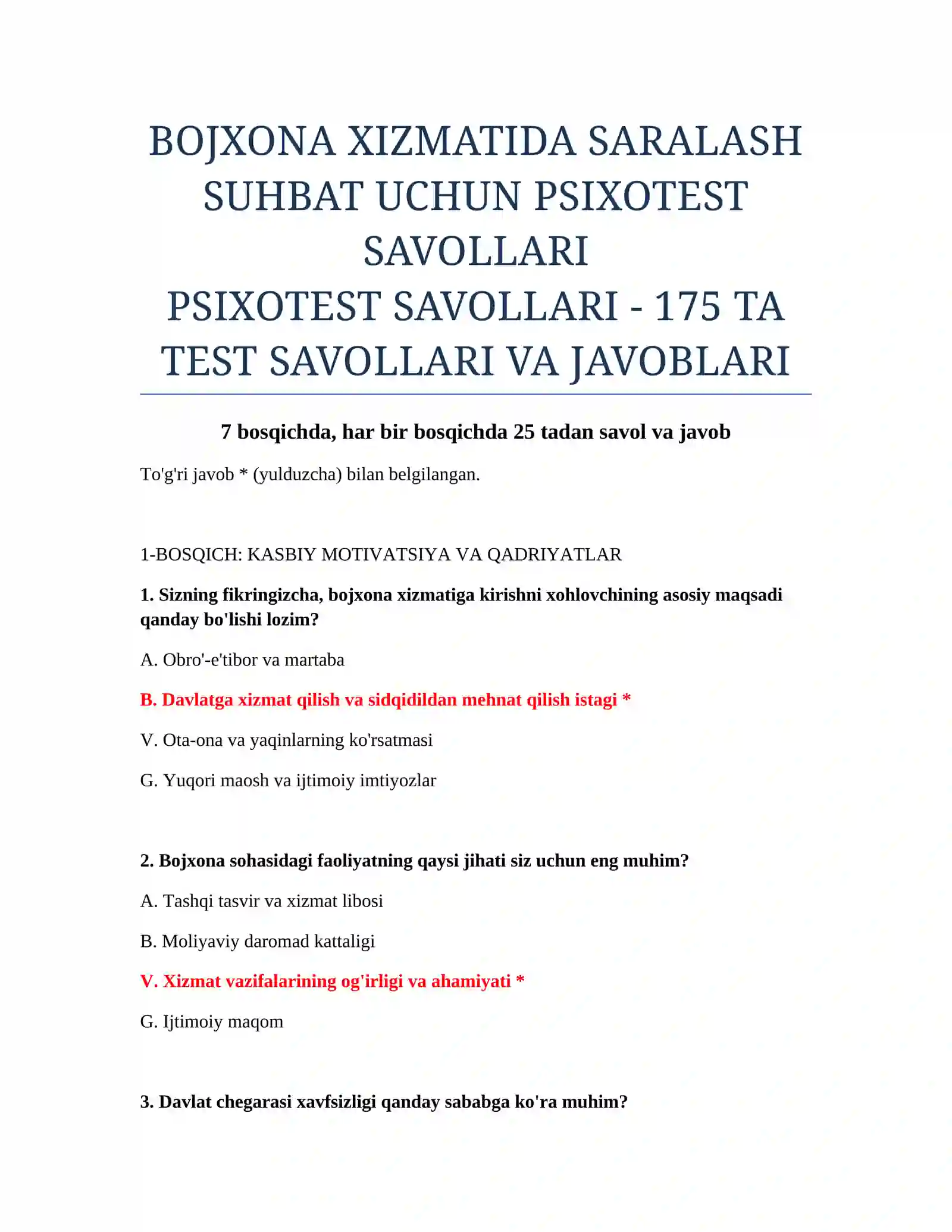 PSIXOTEST SAVOLLARI 2