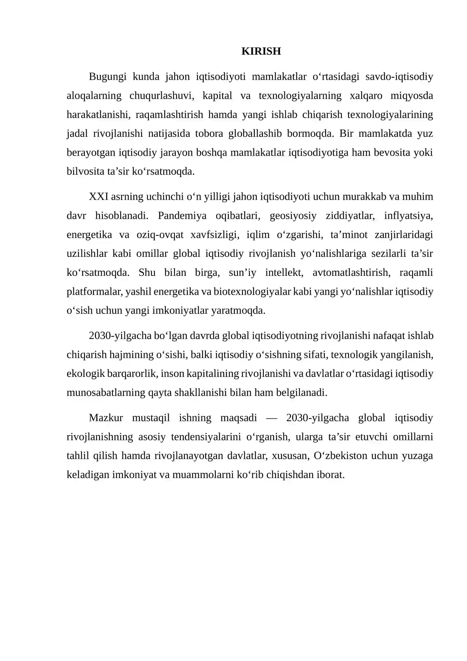 2030-YILGACHA GLOBAL IQTISODIY RIVOJLANISHNING ASOSIY TENDENSIYALARI 2