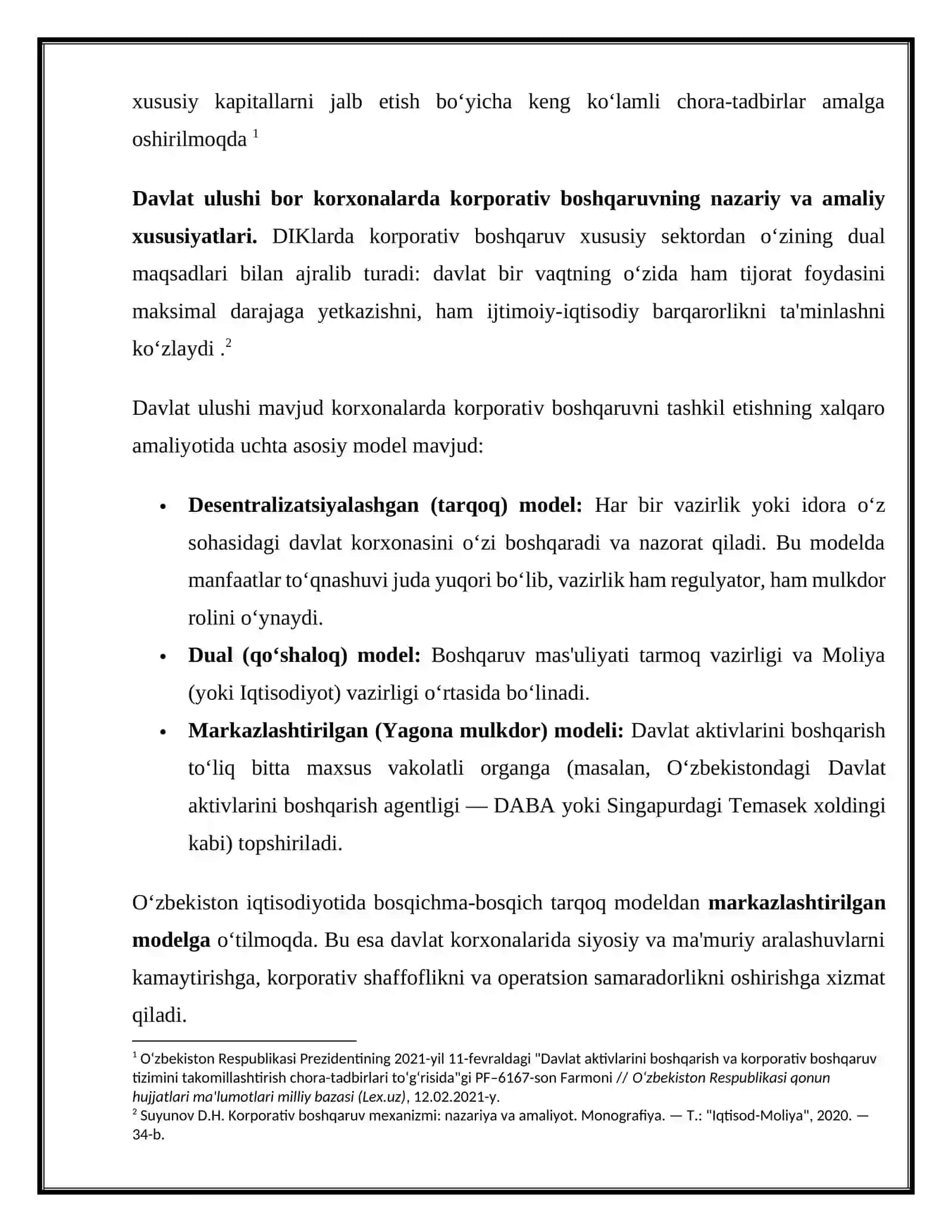 Davlat ulushi mavjud korxonalarda korporativ boshqaruvning o’ziga xos jihatlari 2