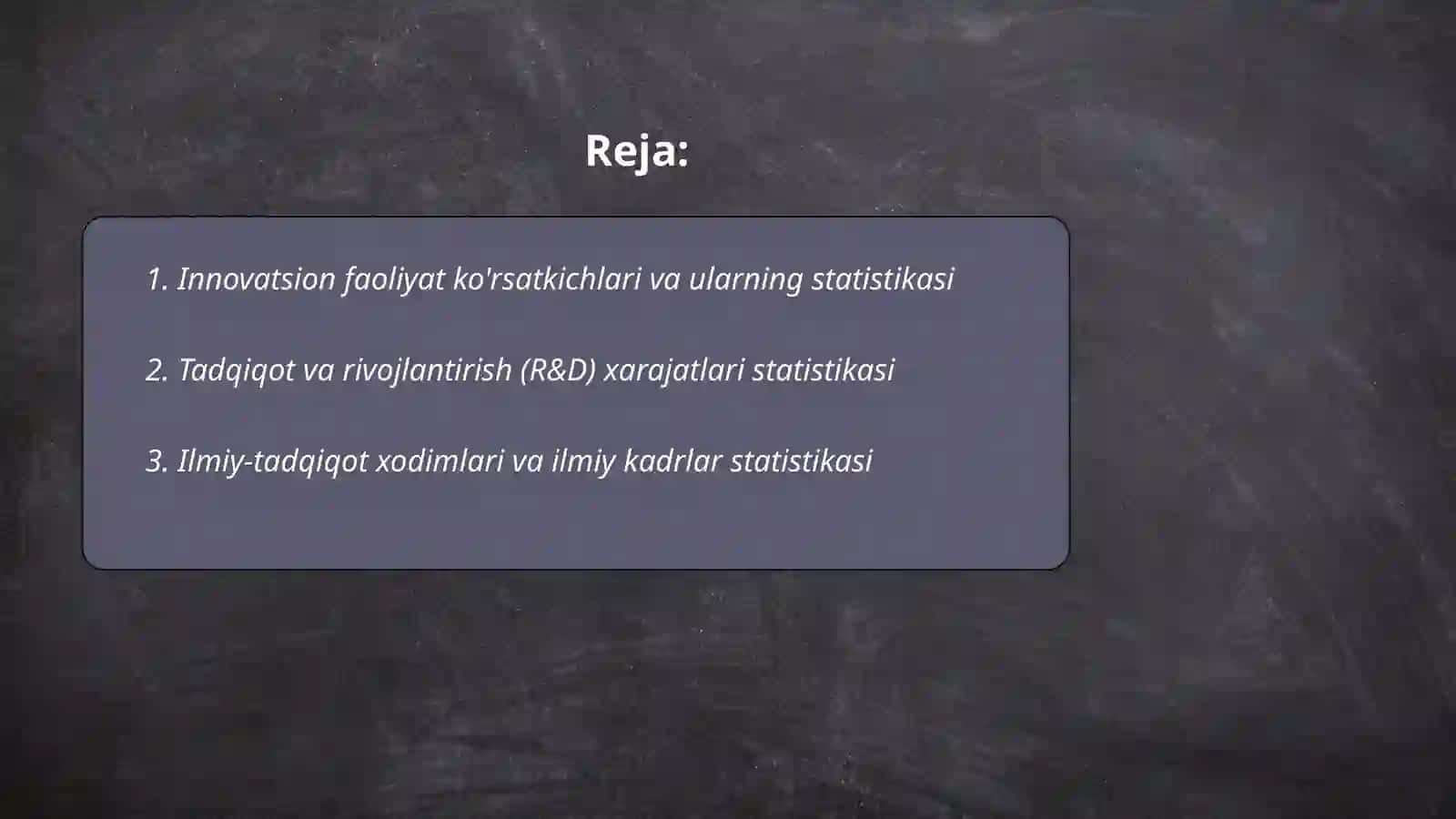 Innovatsiya va ilmiy-texnik rivojlanish statistikasi 2