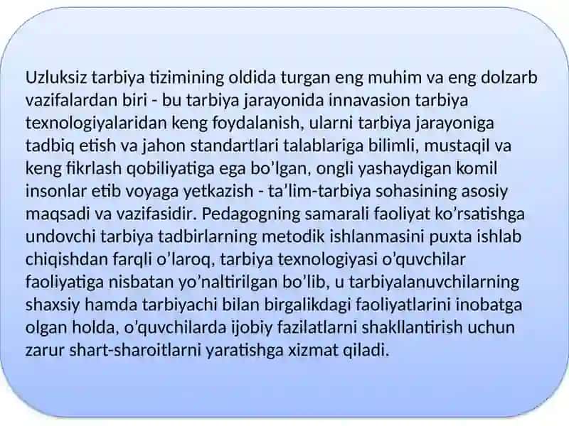 Tarbiyajarayonini Tashkilotish 2