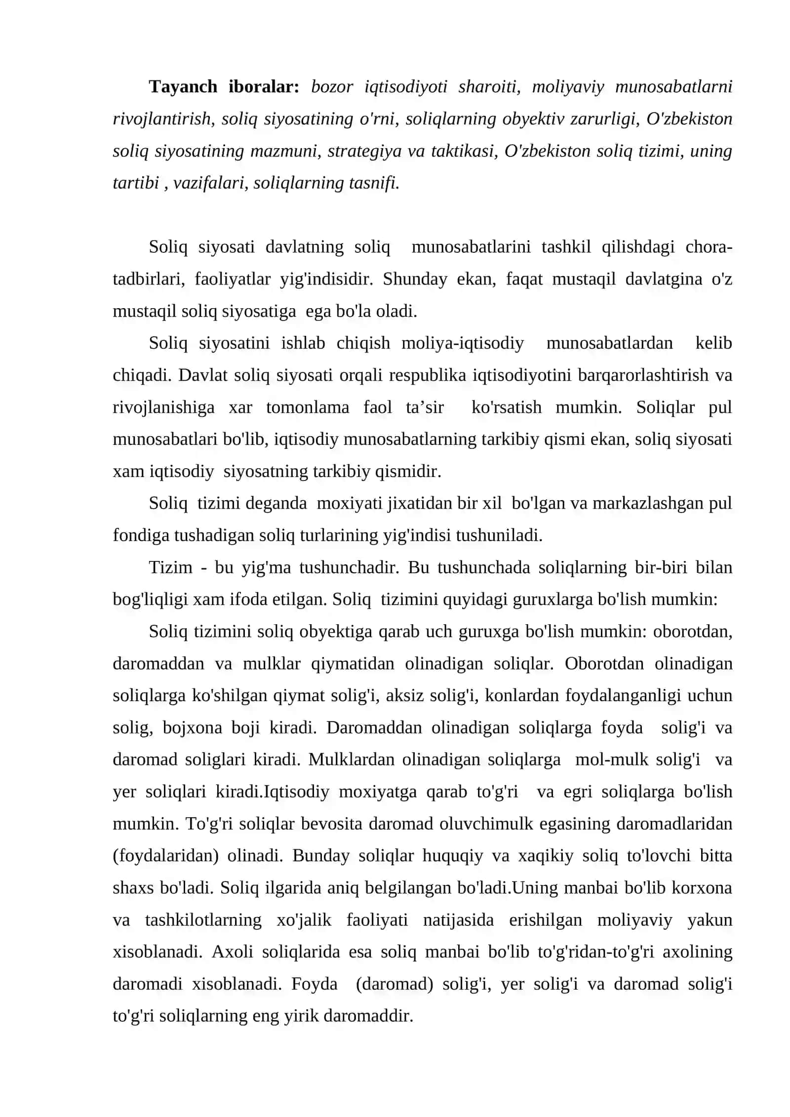 O’zbekistonda soliq–byudjet siyosati va soliq tizimining xususiyatlari 2