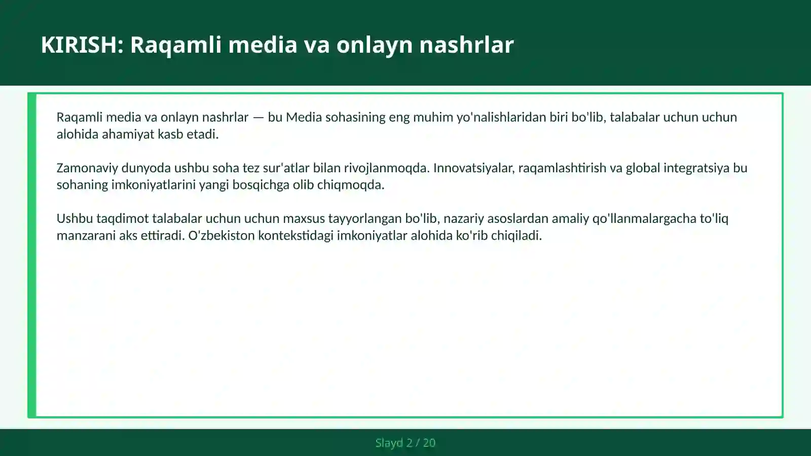 Raqamli media va onlayn nashrlar 2