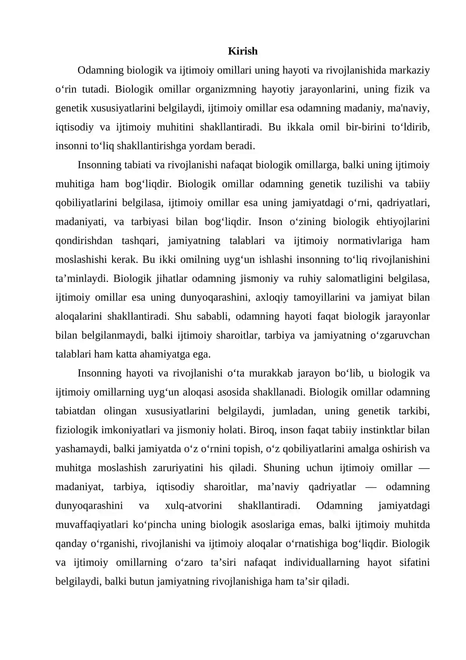 Odamning biologik va ijtimoiy omil atijasi ekanligi 2