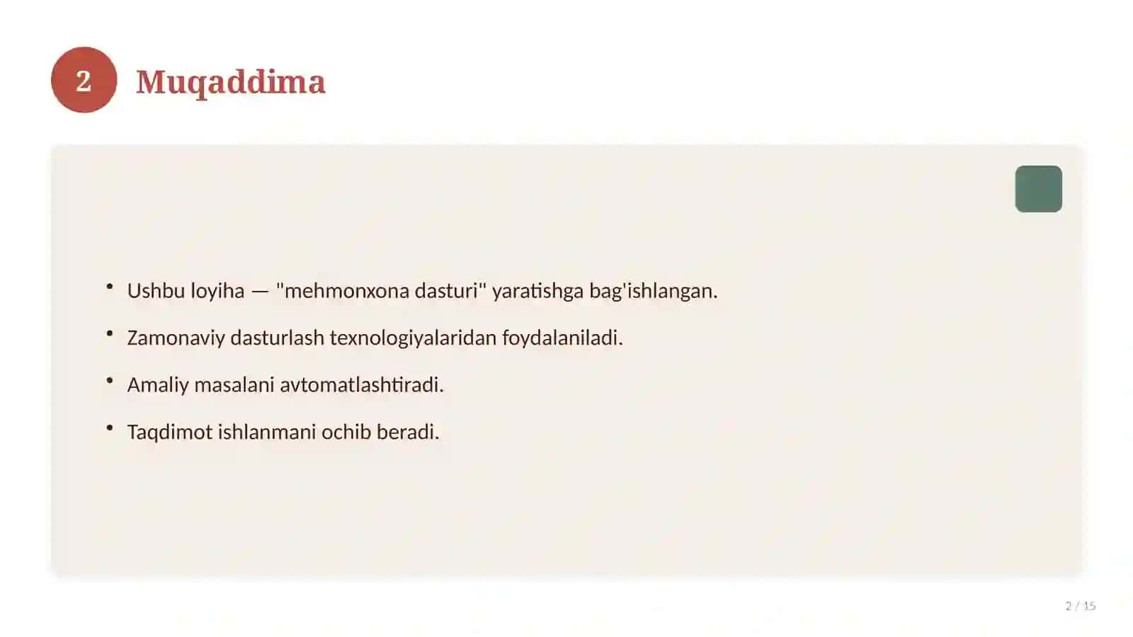 Visual Studio muhitida kurs ishi: mehmonxona ma'lumotlari uchun dastur ilovasi 2