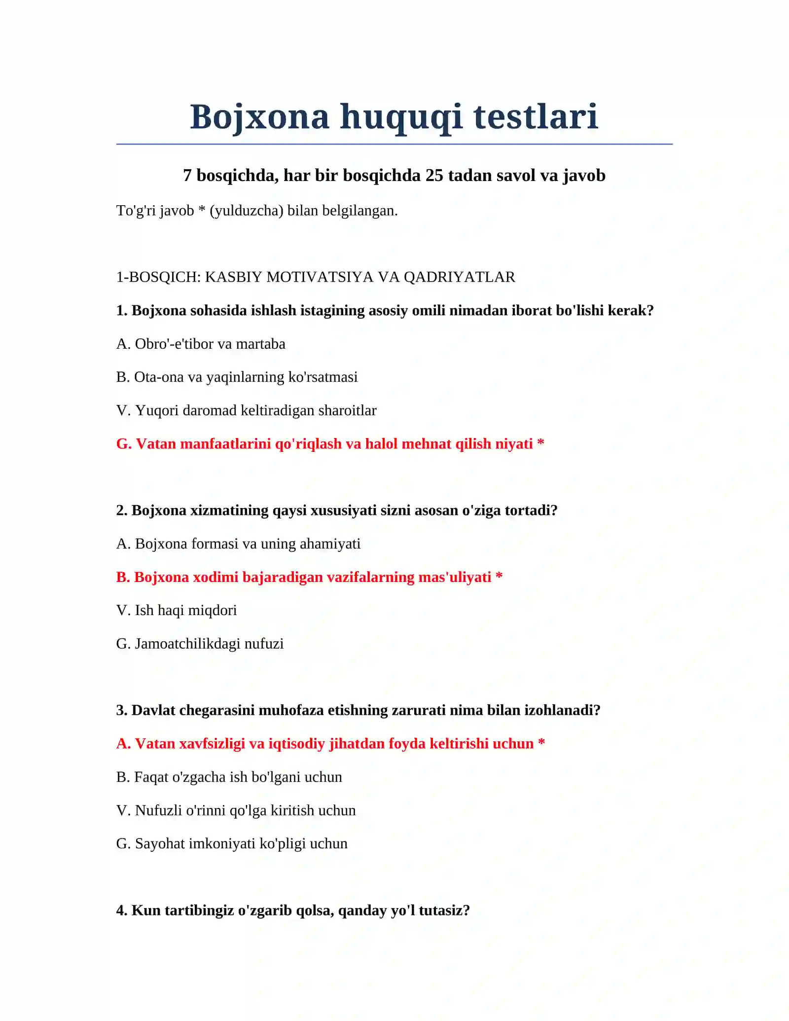 Bojxona huquqi testlari 2