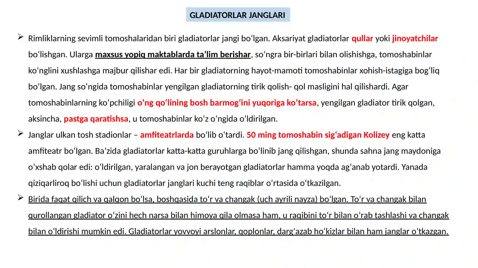 46-§. Qullar va gladiatorlar 2