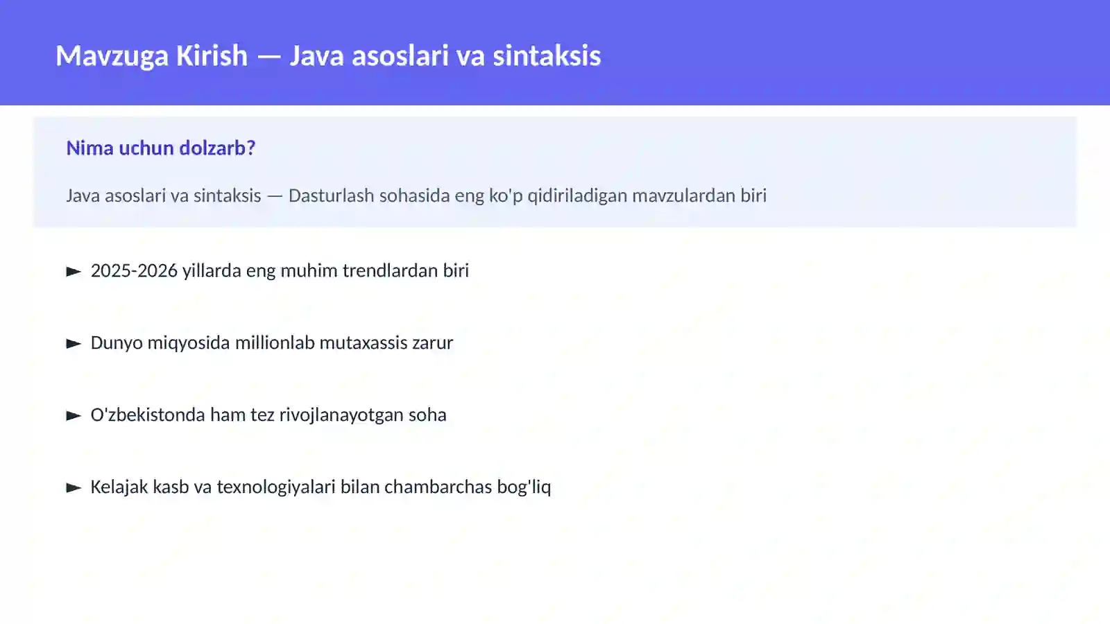 Java asoslari va sintaksis 2