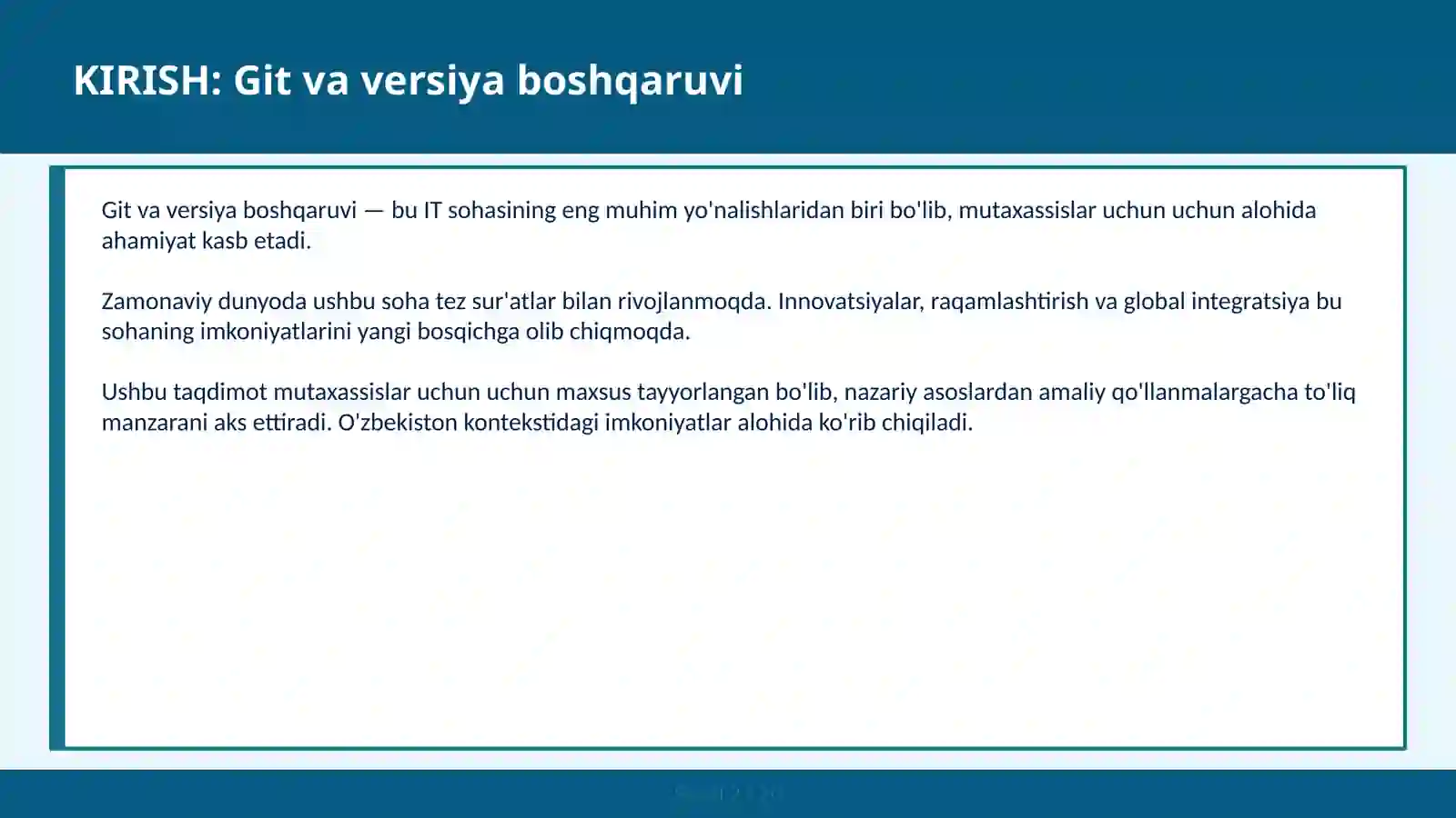 Git va Versiya Boshqaruvchi 2